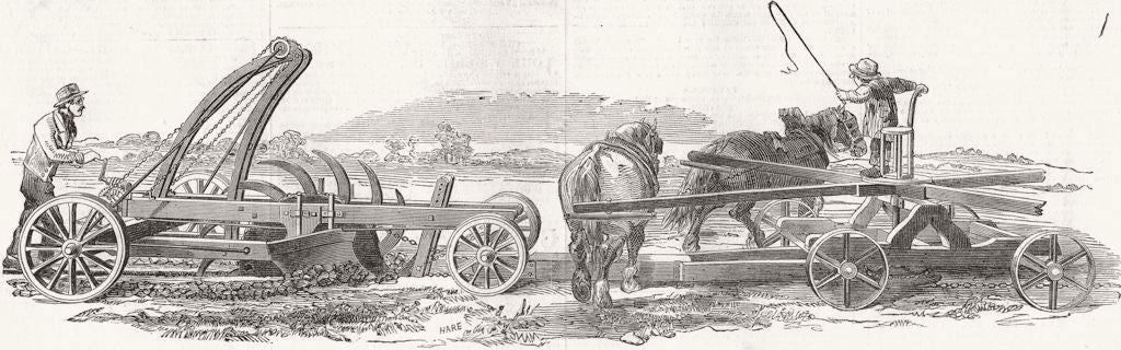 FARMING. Paul's deep draining machine 1849 old antique vintage print picture